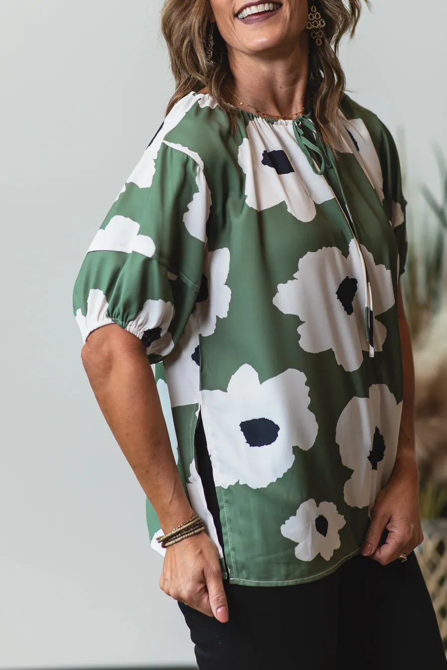 Floral Tie Front Blouse Top