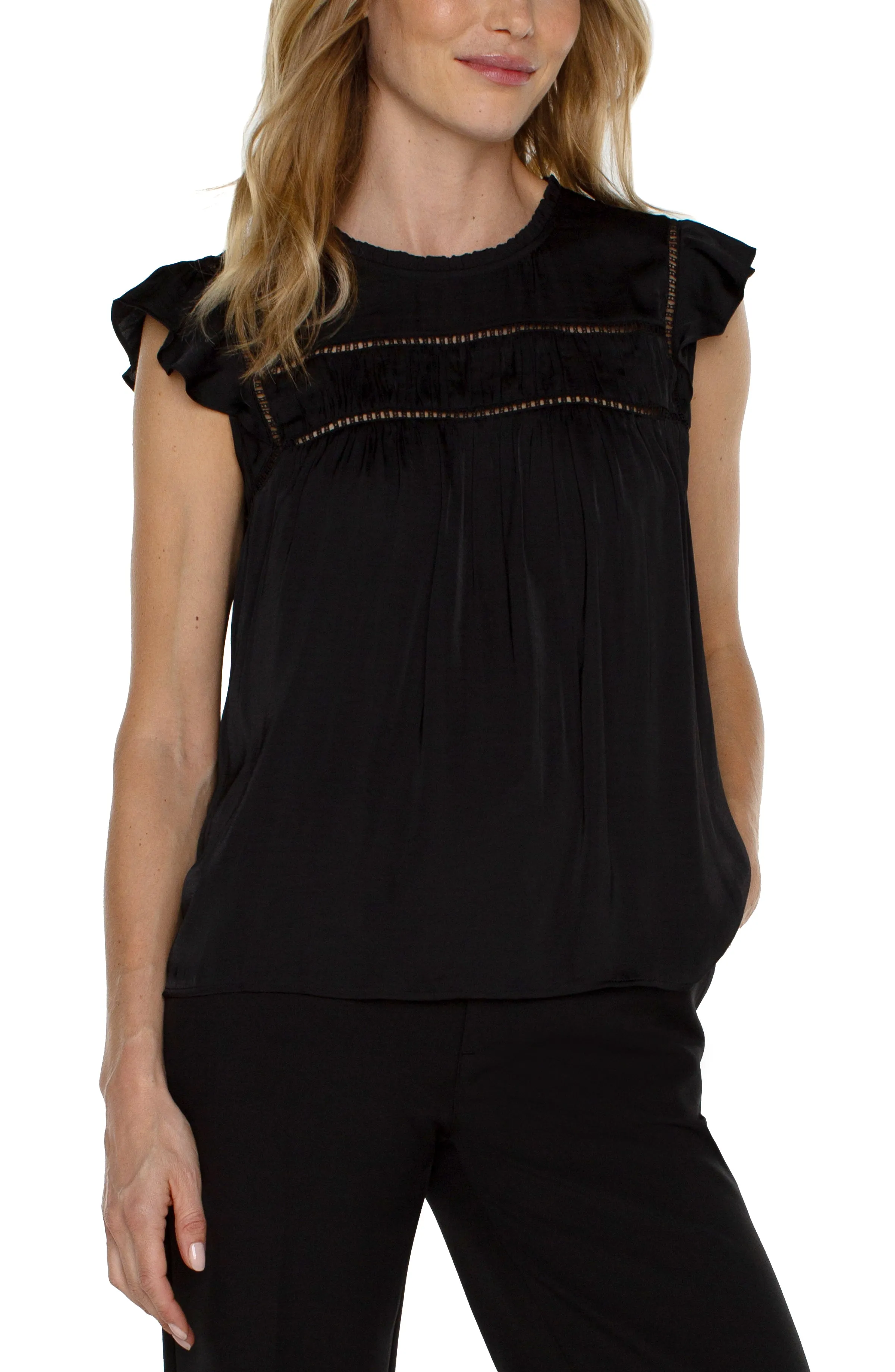 Flutter Sleeve Wove top -Black