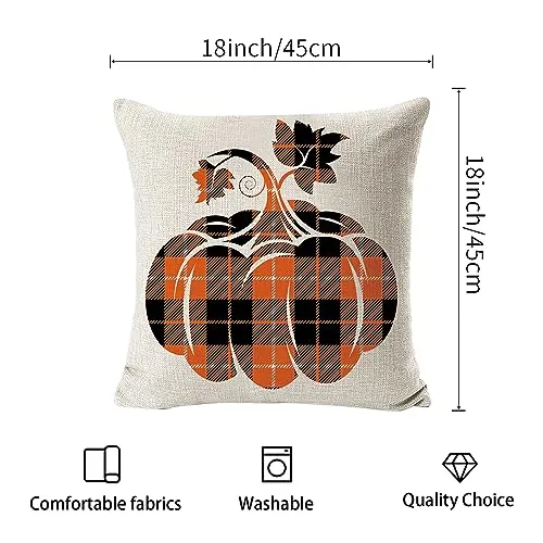 fokusent Fall Pillow Covers 18x18 for Thanksgiving Decorations Set of 4 Pumpkins Truck Fall Pillows Decorative Square Throw Pillows Covers for Sofa Couch Farmhouse Home Decoration