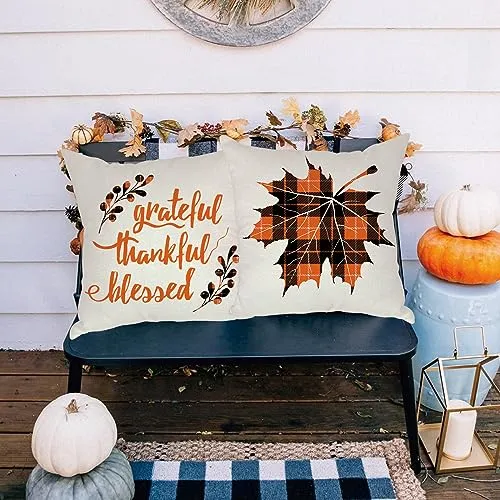 fokusent Fall Pillow Covers 18x18 for Thanksgiving Decorations Set of 4 Pumpkins Truck Fall Pillows Decorative Square Throw Pillows Covers for Sofa Couch Farmhouse Home Decoration