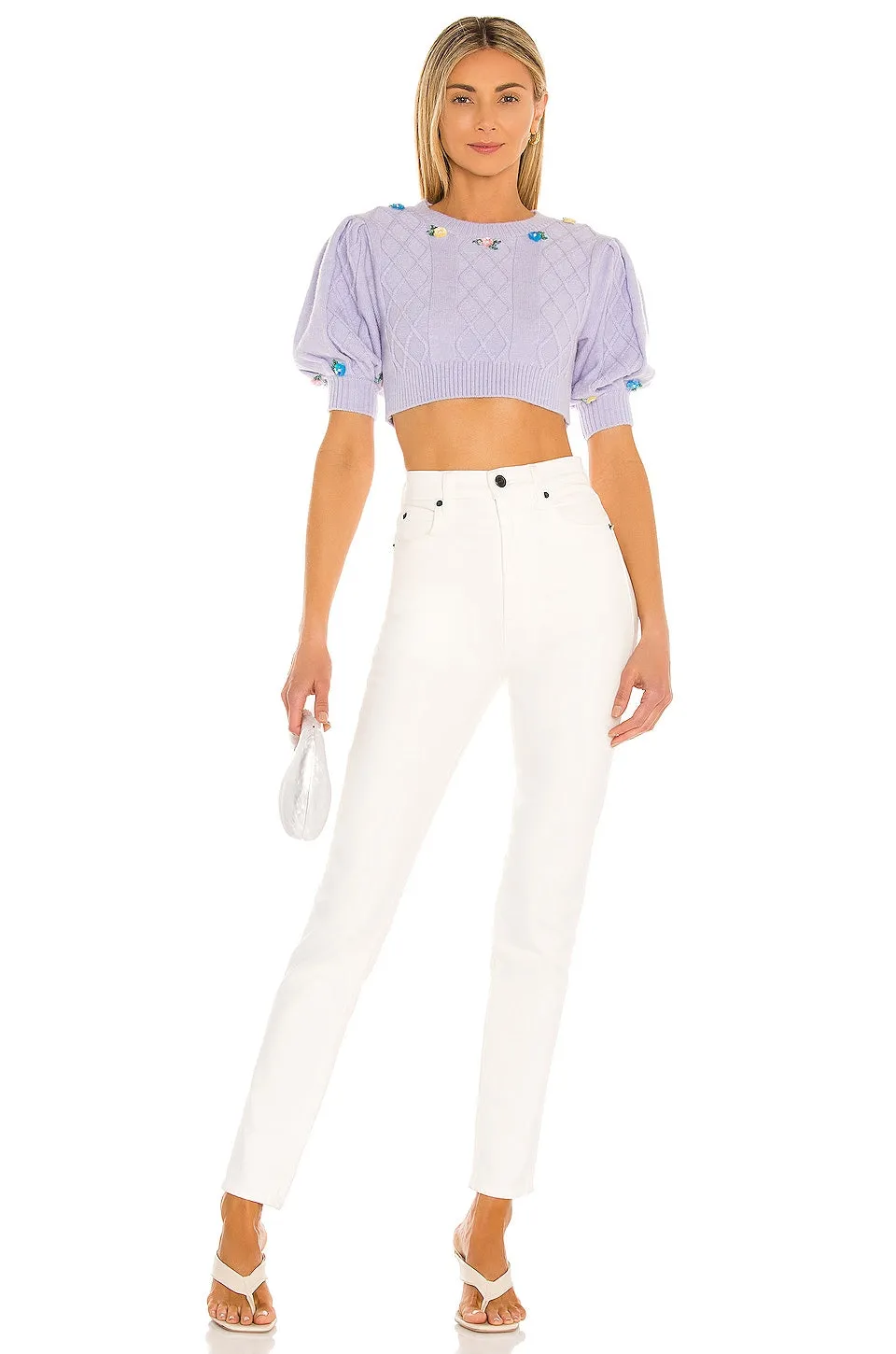 For Love & Lemons Sutton Cropped Sweater in Lavender