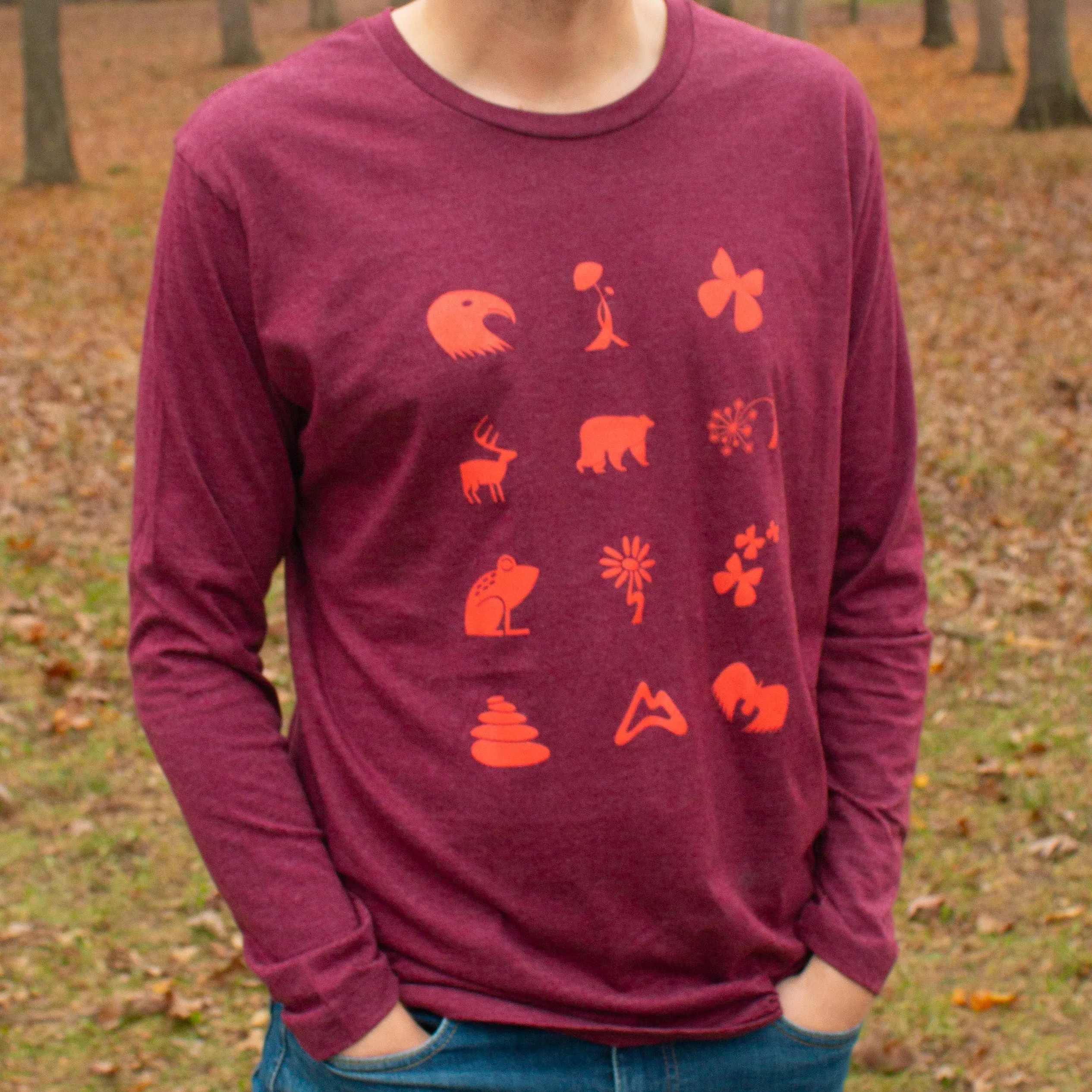 Forest Friends Long Sleeve Tee - Heather Red