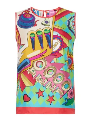 FRANCO FERRARI - ALOE PINBALL SLEEVELSS SILK TOP
