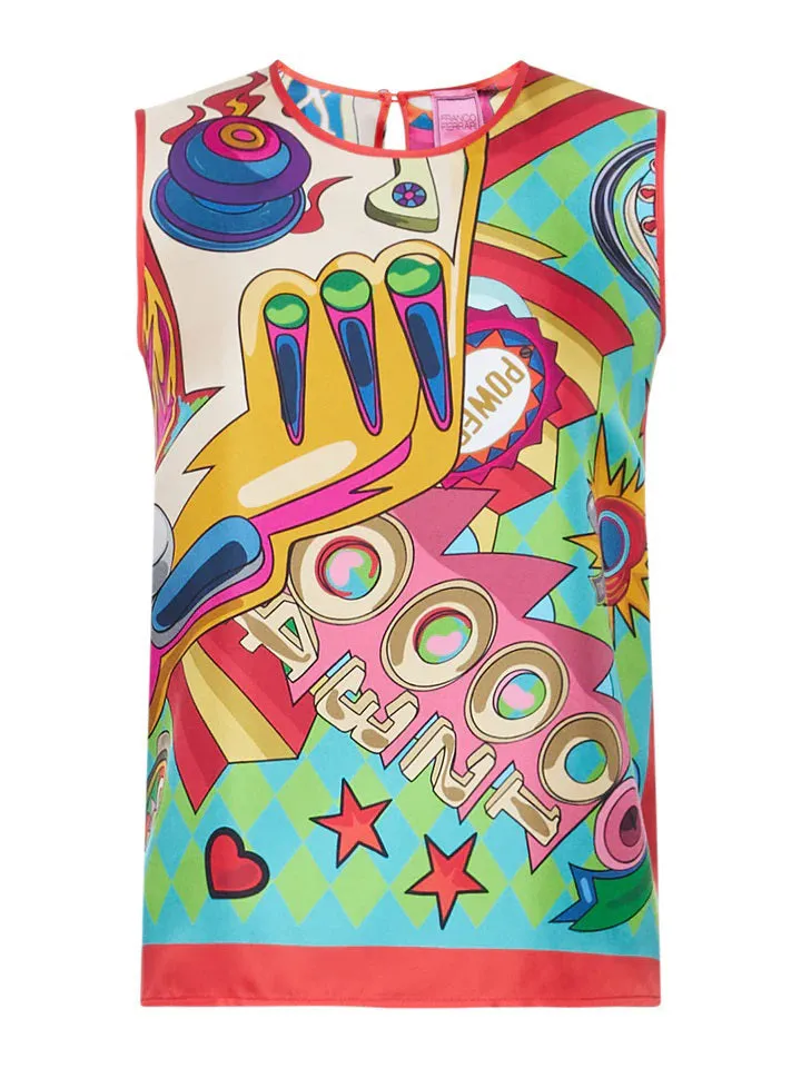 FRANCO FERRARI - ALOE PINBALL SLEEVELSS SILK TOP