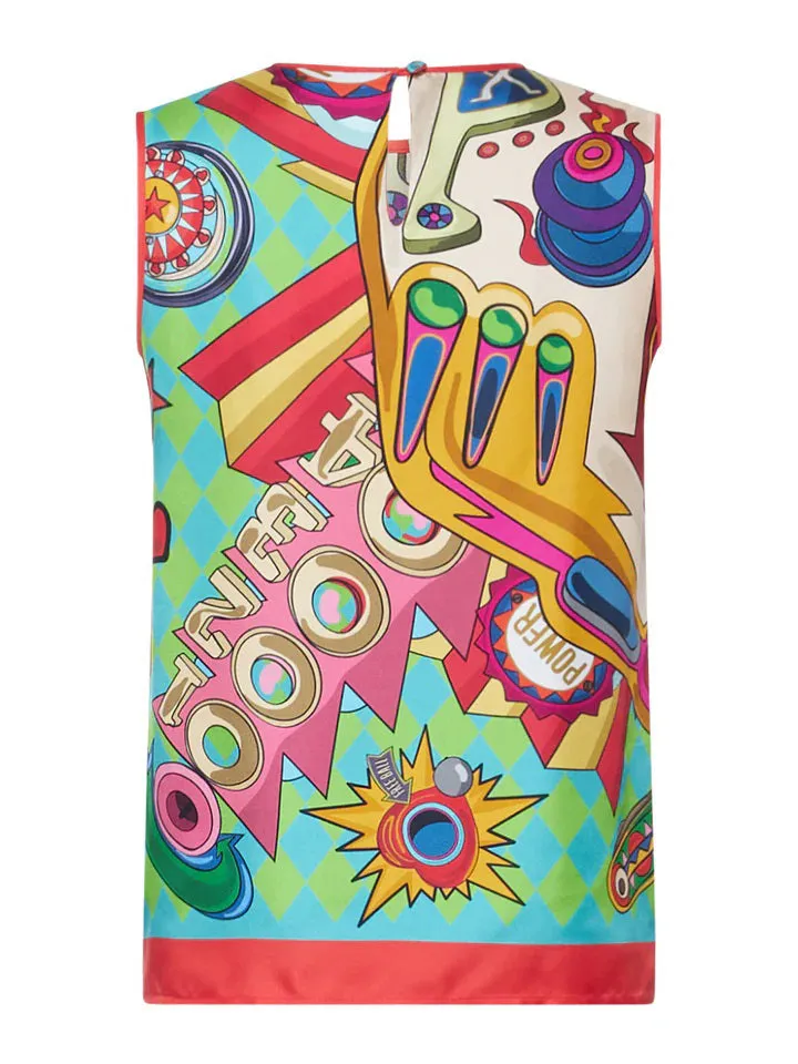 FRANCO FERRARI - ALOE PINBALL SLEEVELSS SILK TOP
