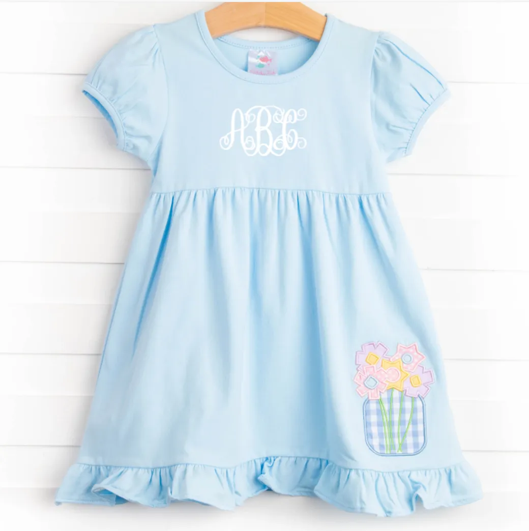 Fresh Cut Flowers Applique Dress, Blue