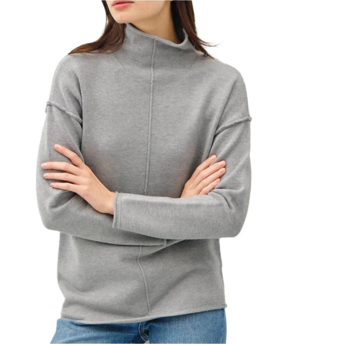 Funnel Neck Sweater with Raw Edge