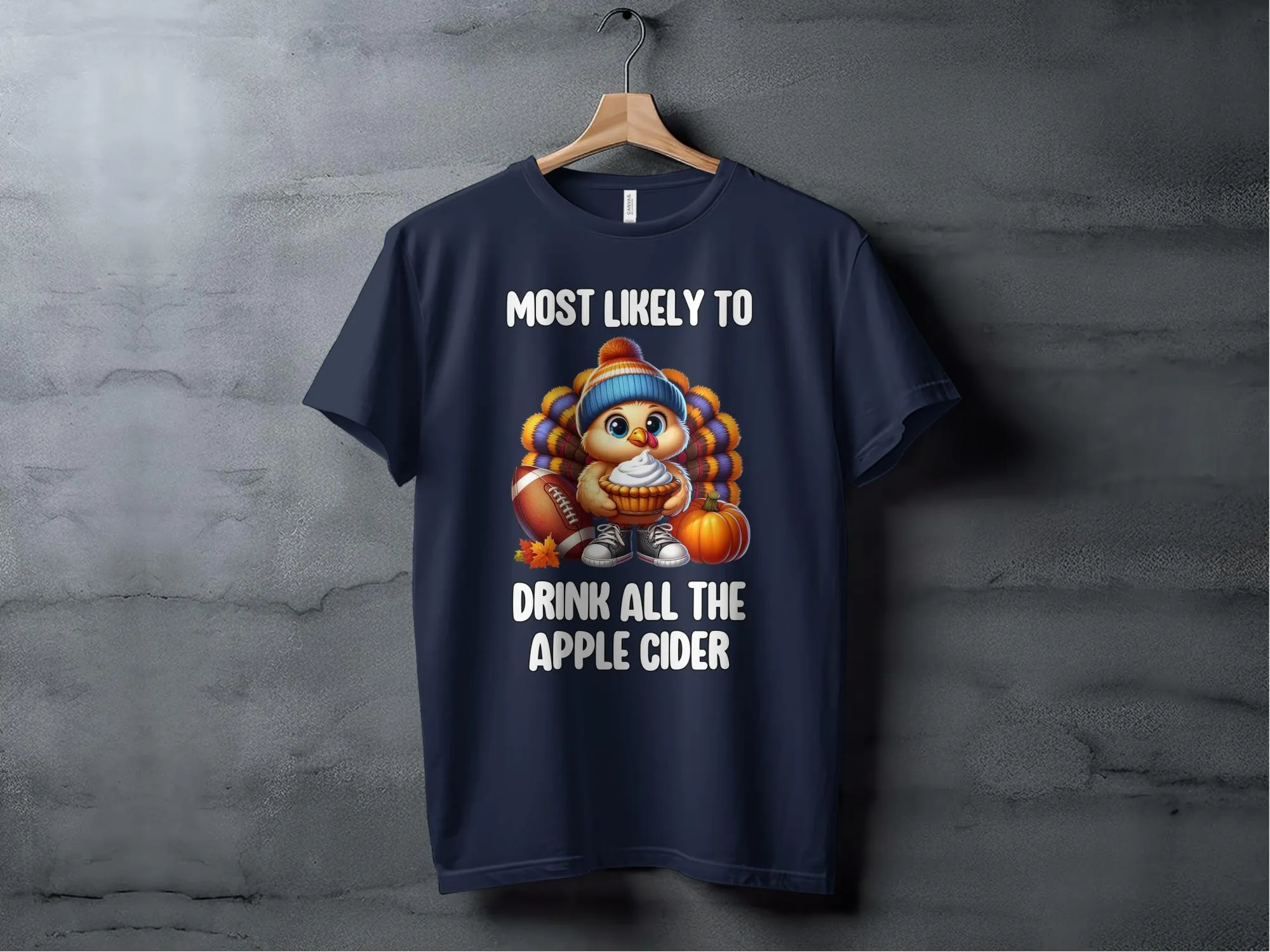 Funny Fall Turkey Drinking Apple Cider T-Shirt, Thanksgiving Turkey T-Shirt, Humorous Autumn Graphic Tee, Cute Turkey Shirt