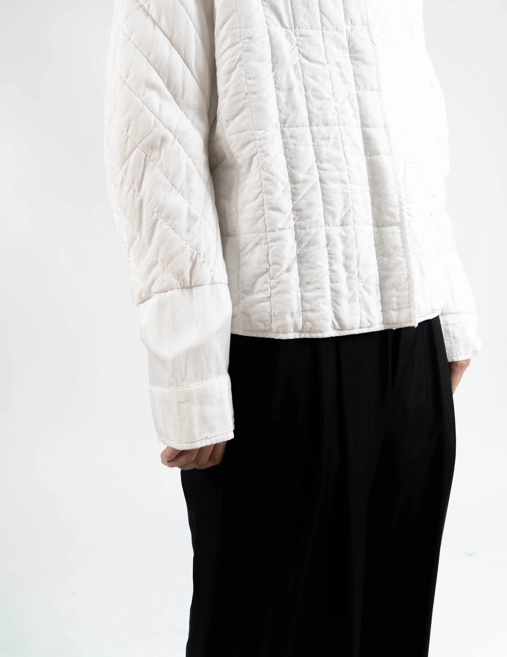 FW17 White Quilted Mandarin Shirt Jacket
