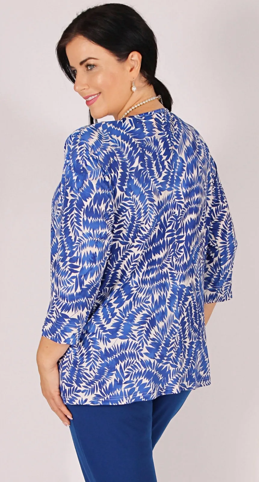 Gathered Crew Neck Top Royal on Ivory