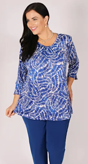 Gathered Crew Neck Top Royal on Ivory