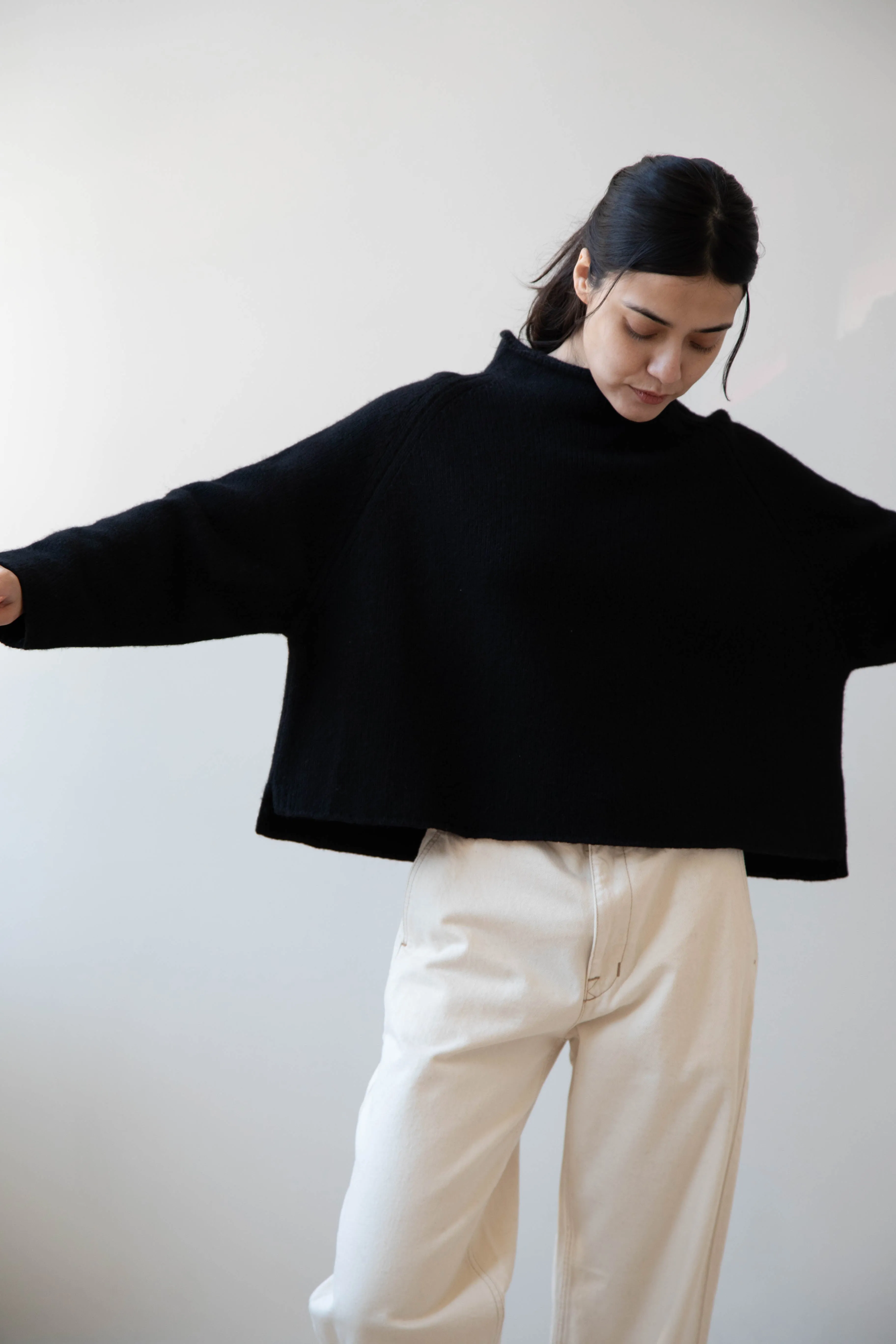 Gauze | Rollneck Wool Cotton Pullover in Black