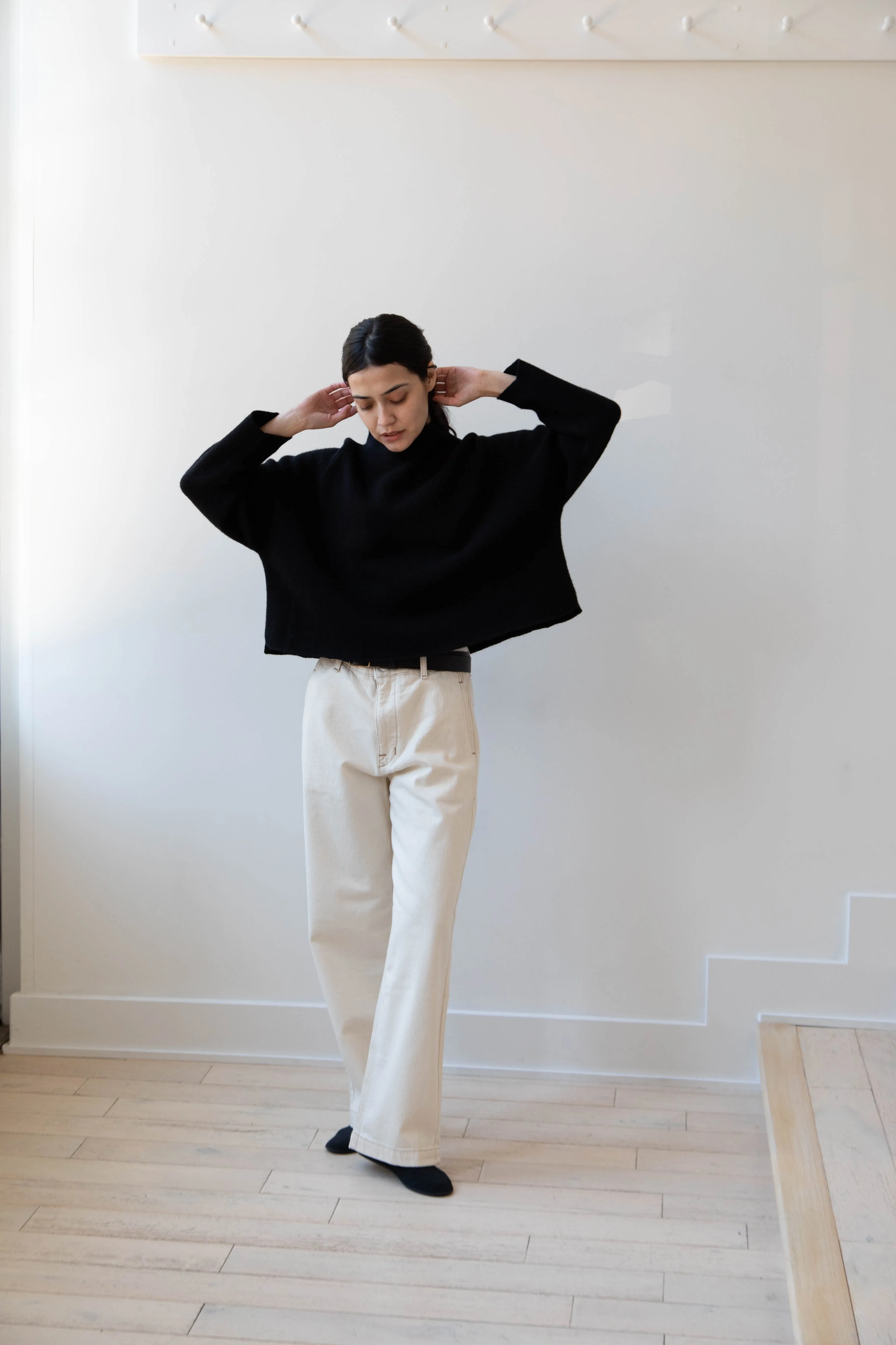 Gauze | Rollneck Wool Cotton Pullover in Black