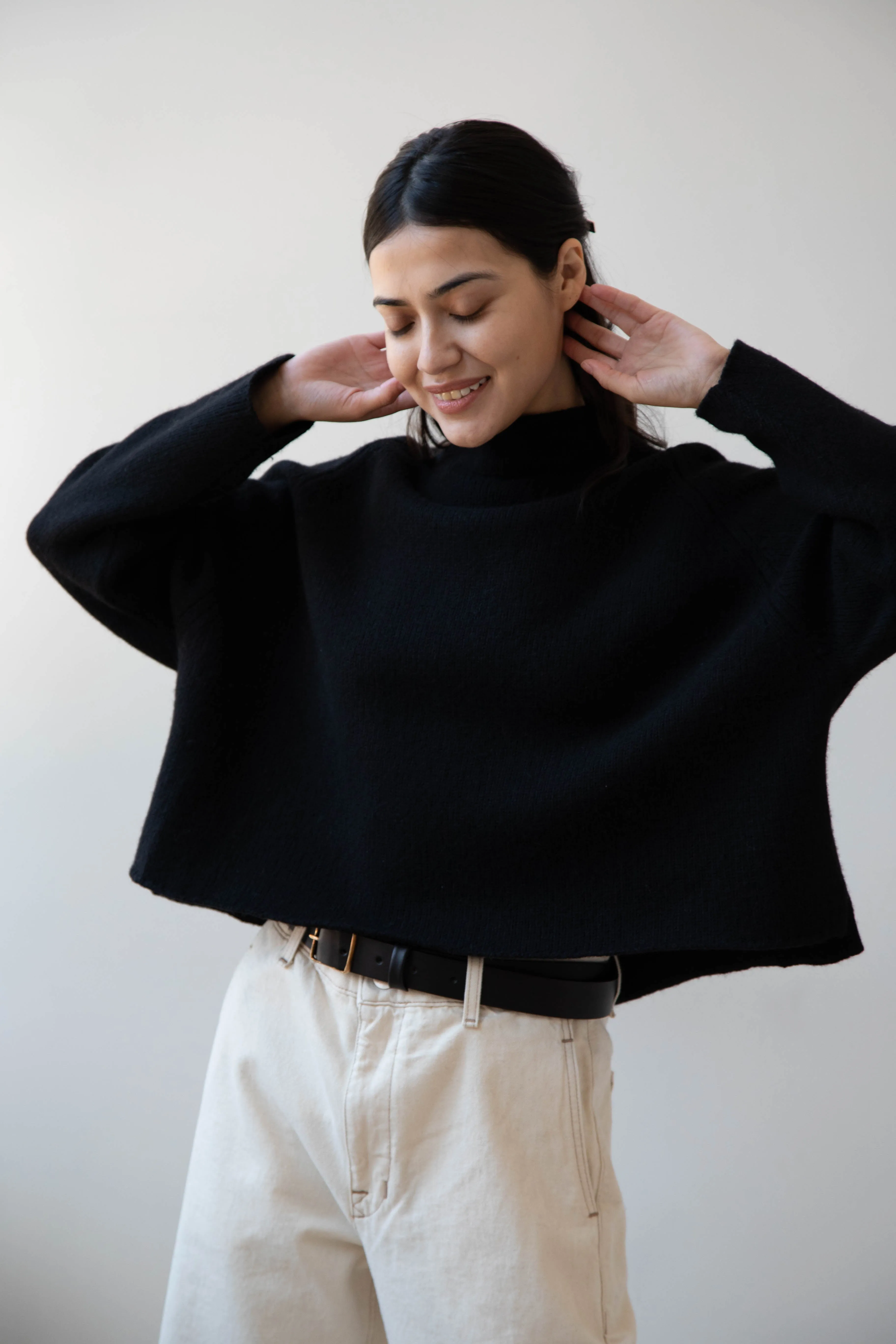 Gauze | Rollneck Wool Cotton Pullover in Black