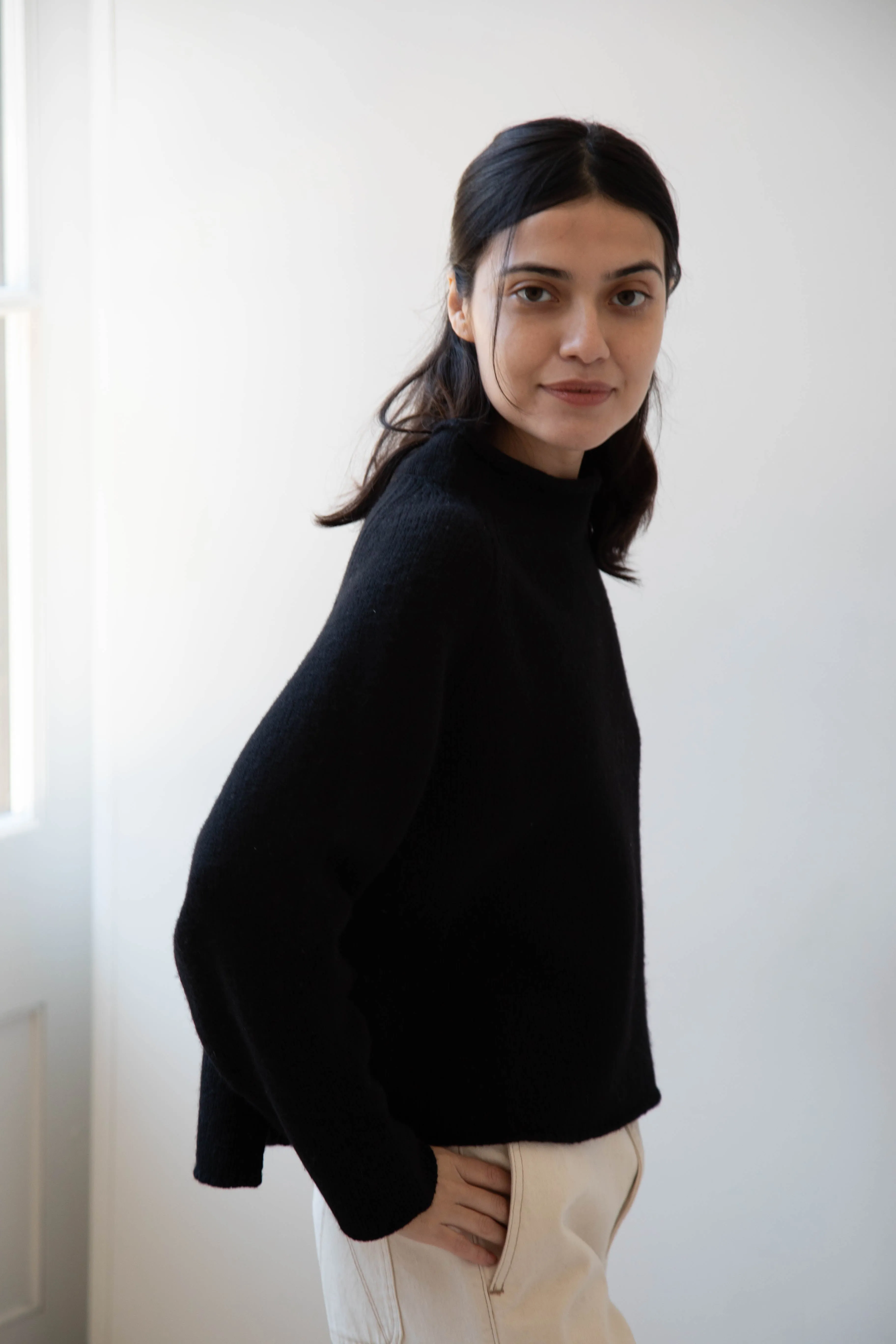 Gauze | Rollneck Wool Cotton Pullover in Black