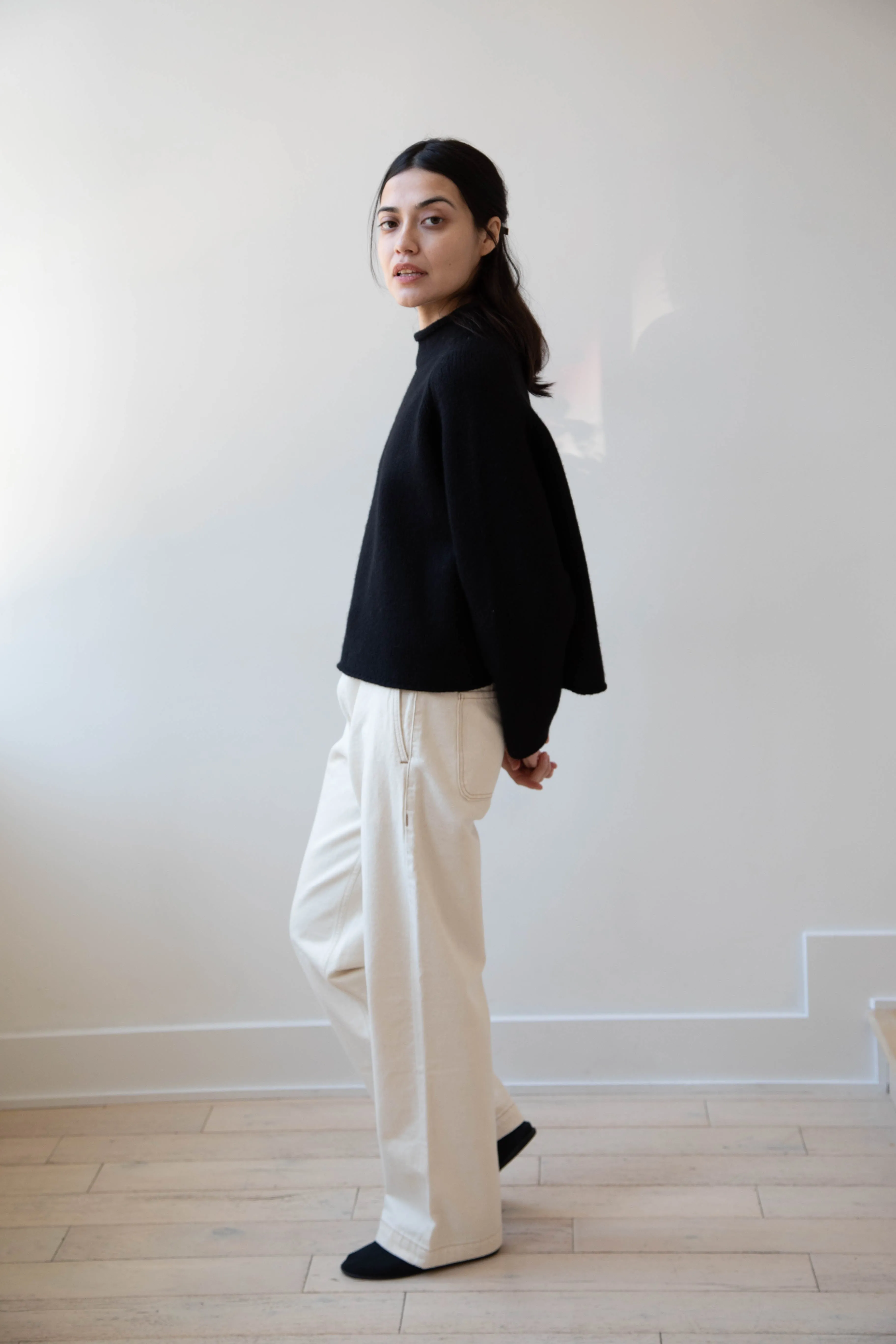 Gauze | Rollneck Wool Cotton Pullover in Black
