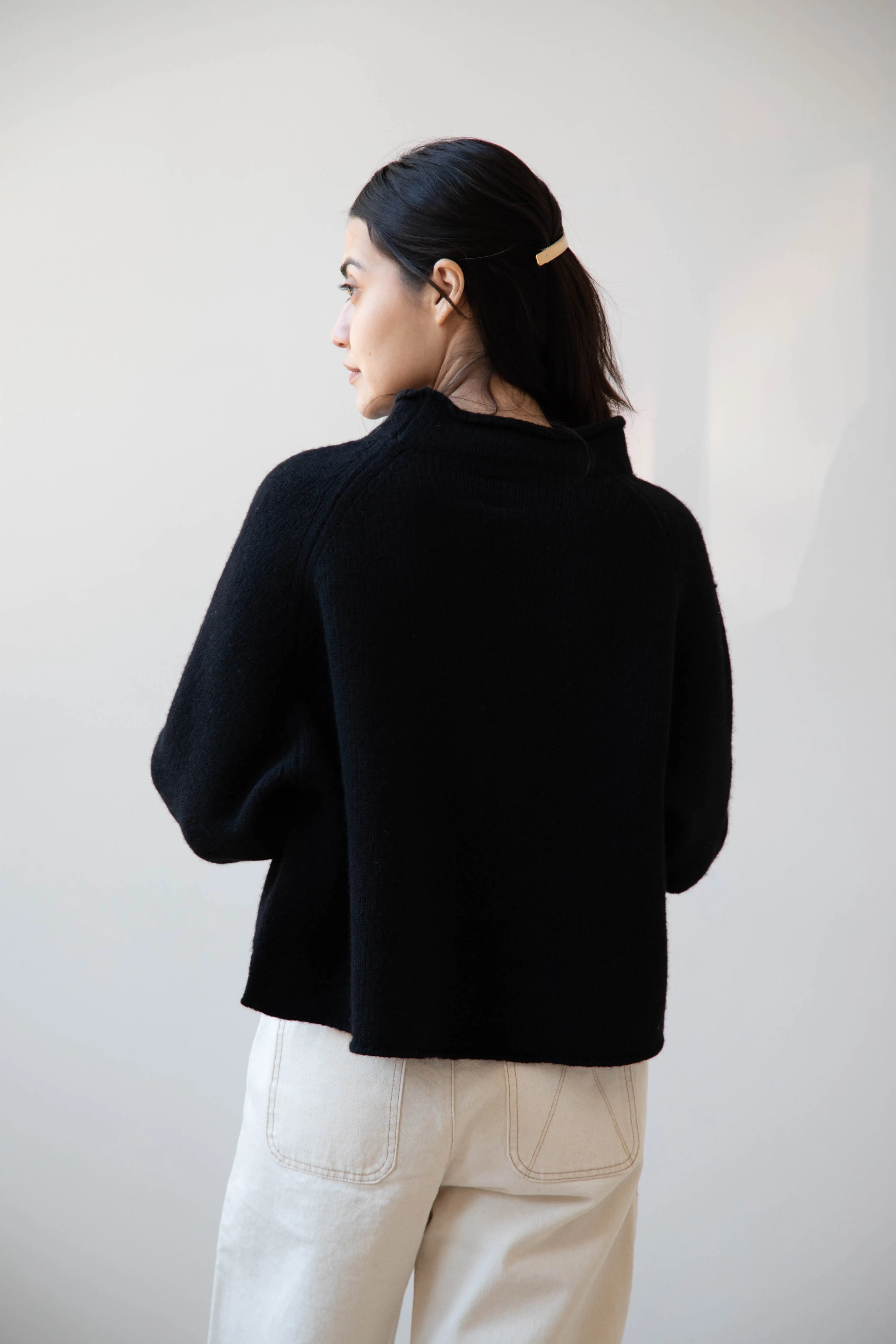 Gauze | Rollneck Wool Cotton Pullover in Black
