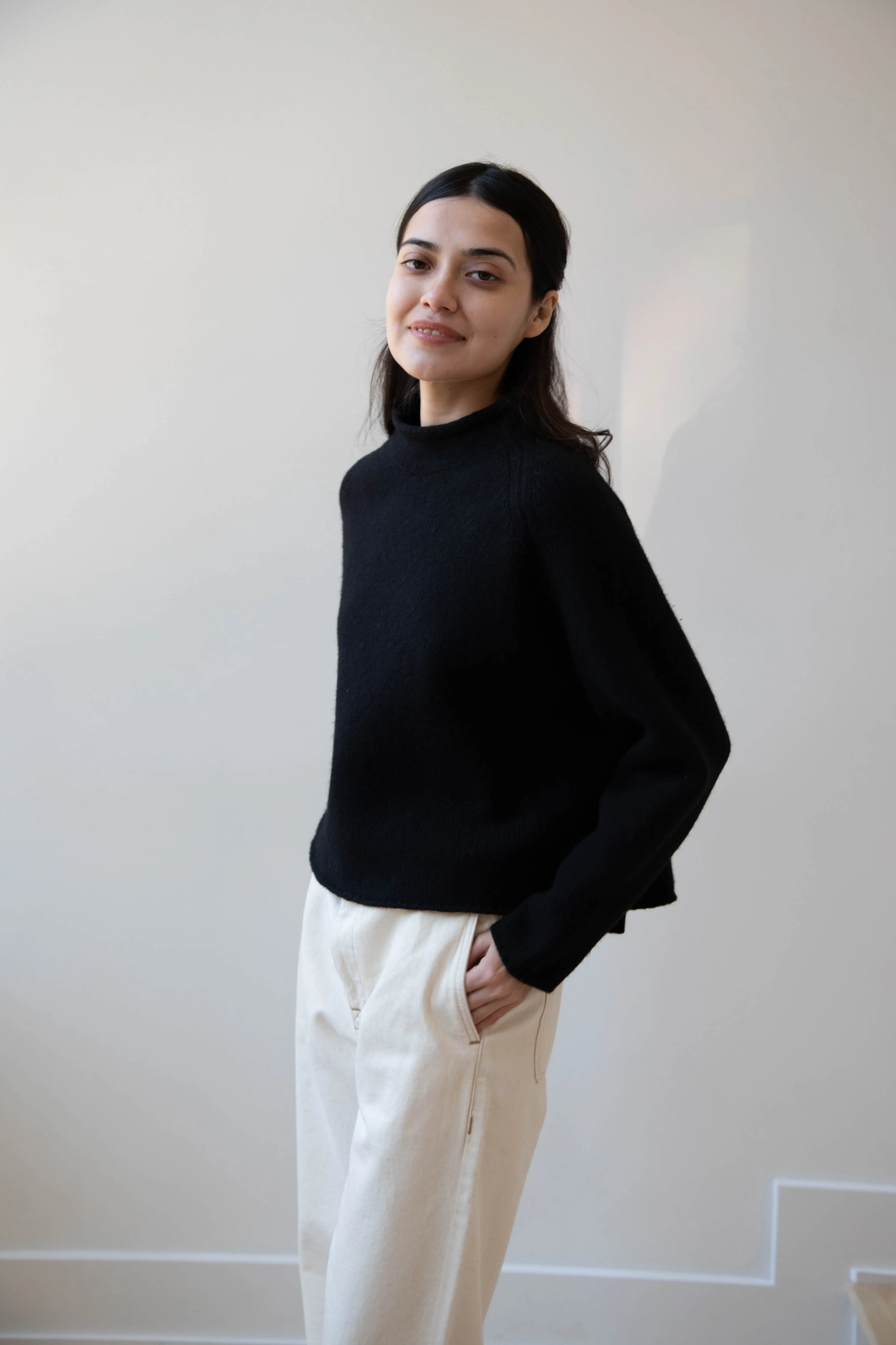 Gauze | Rollneck Wool Cotton Pullover in Black