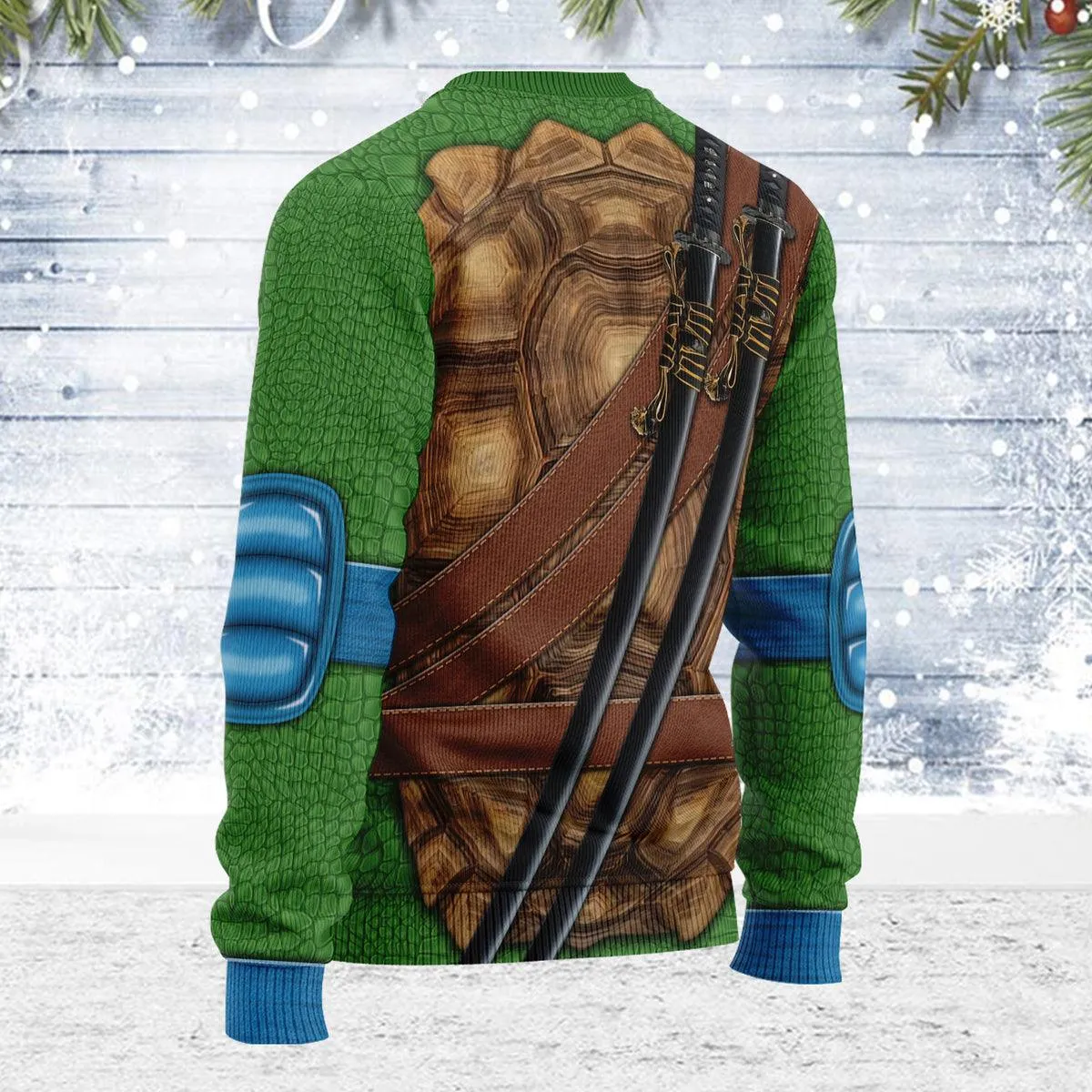 Gearhomie Merry Christmas Leonardo Ninja Turtle Unisex Wool Sweater