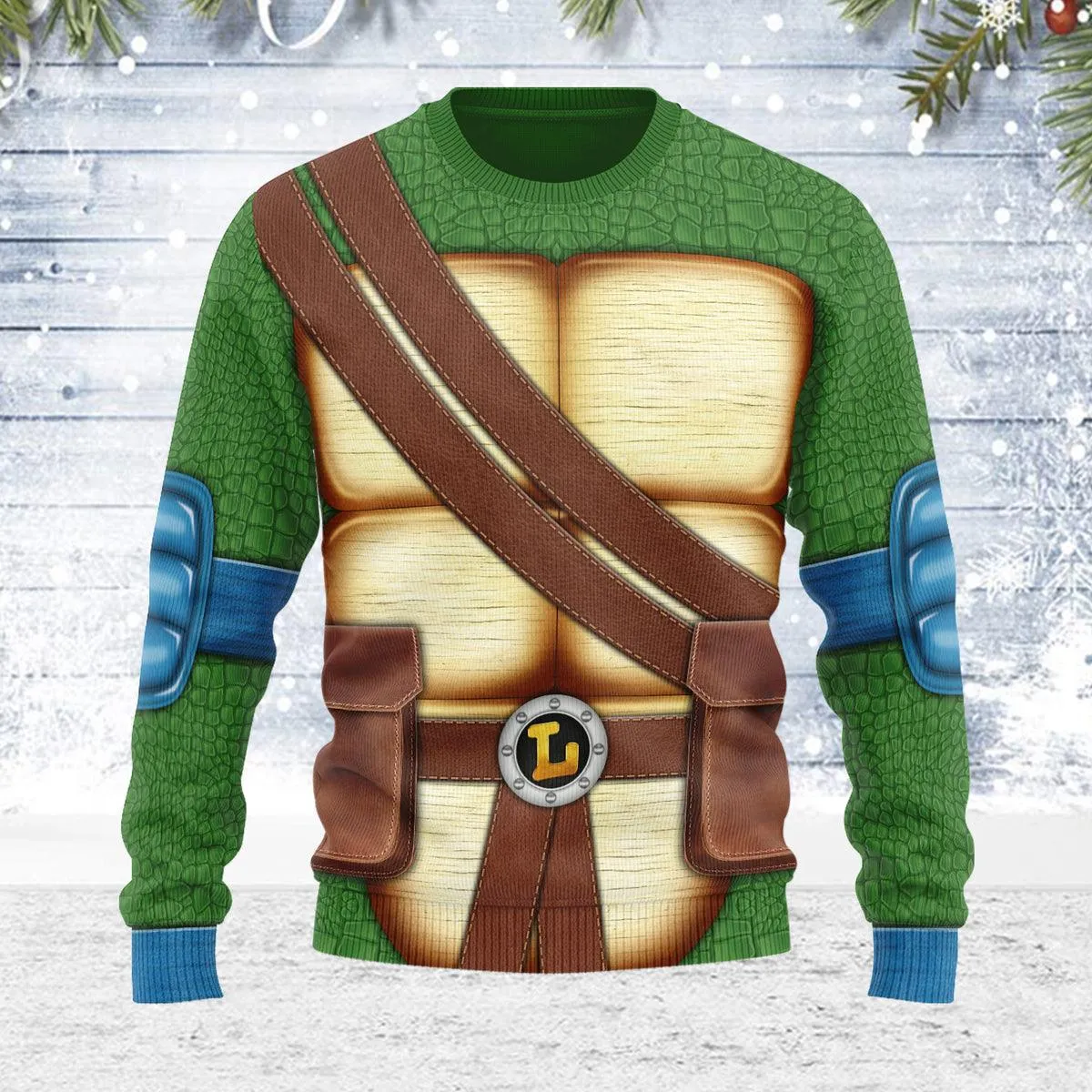 Gearhomie Merry Christmas Leonardo Ninja Turtle Unisex Wool Sweater
