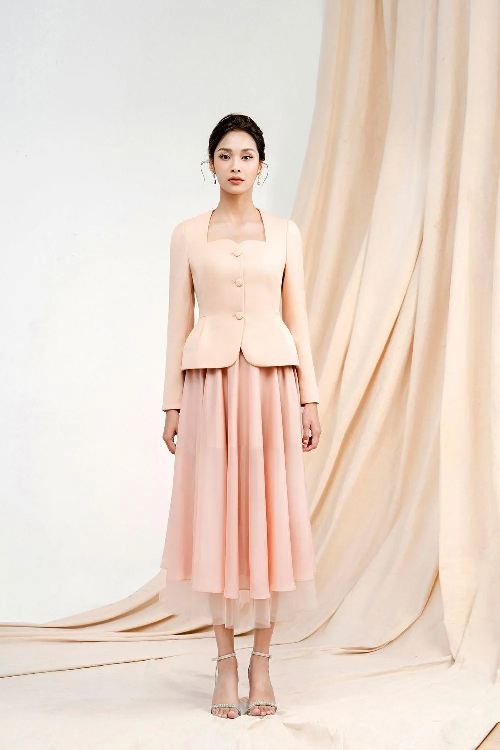Georgiana Peplum Square Neck Polycotton Jacket
