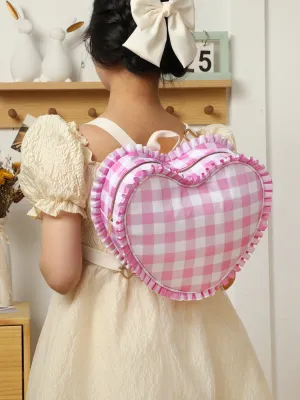 Girls Adorable Gingham Heart  Backpack