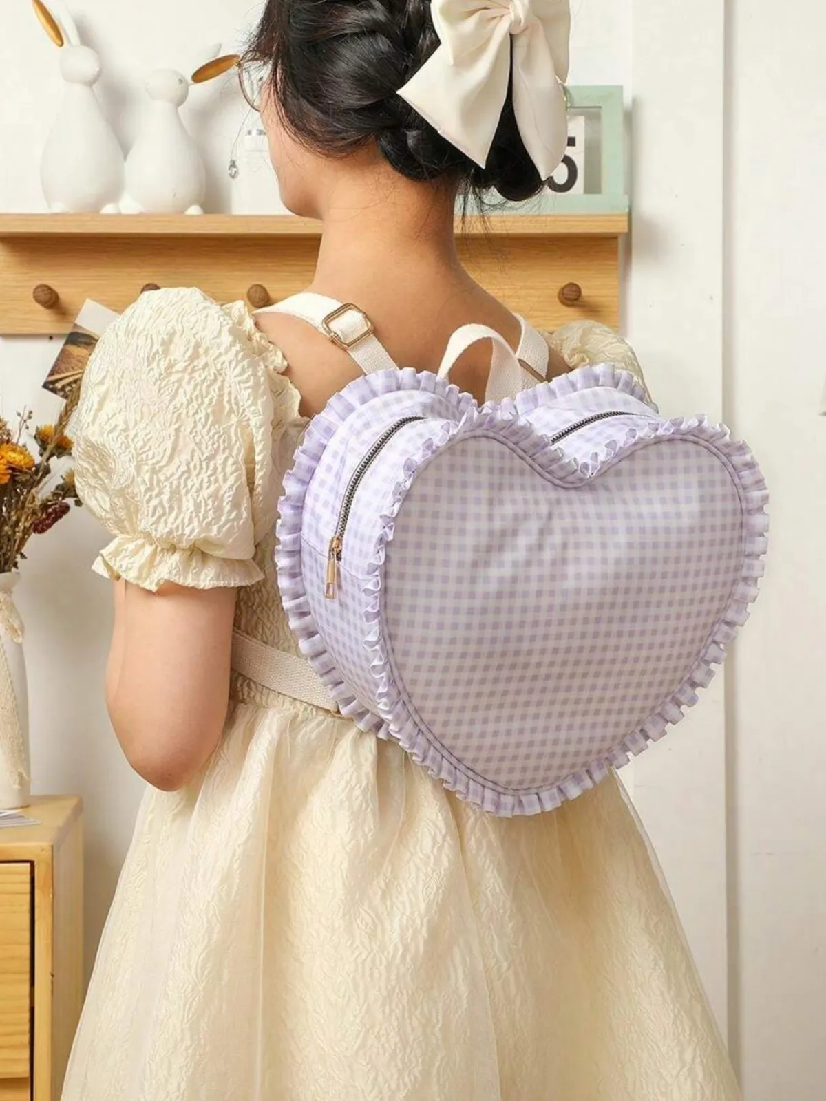 Girls Adorable Gingham Heart  Backpack
