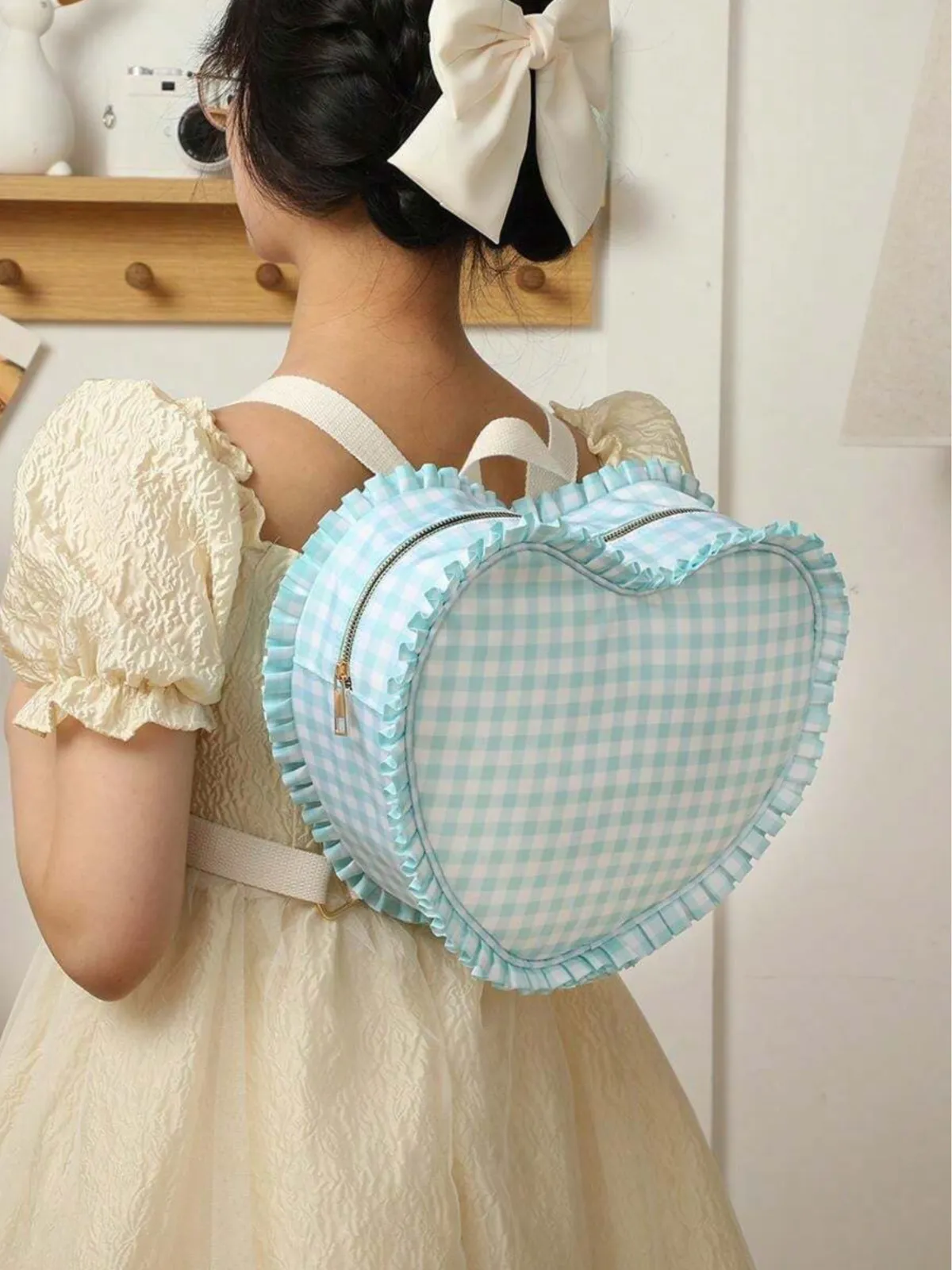 Girls Adorable Gingham Heart  Backpack