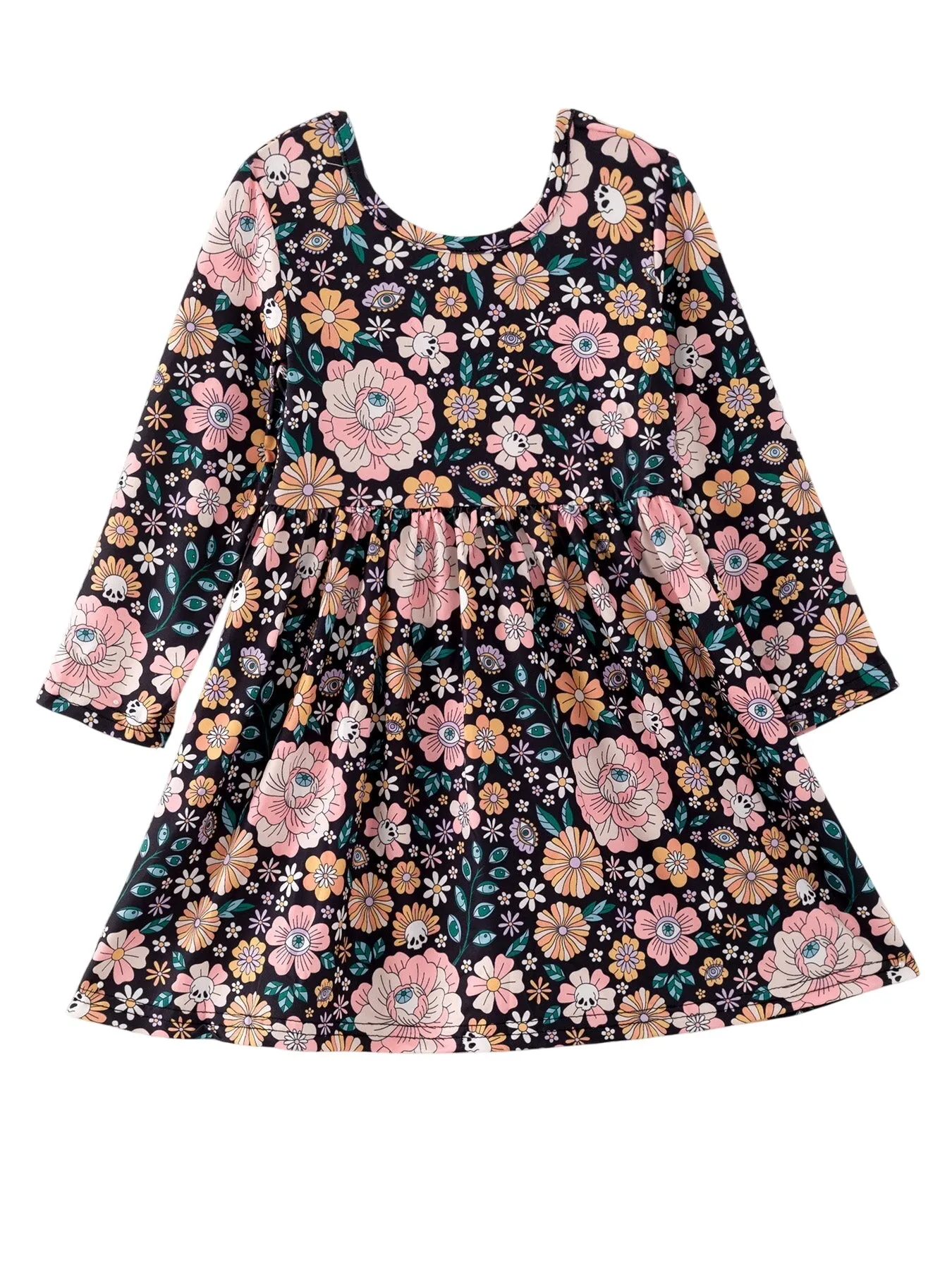 Girls Autumn Milk Silk Floral Print Dress
