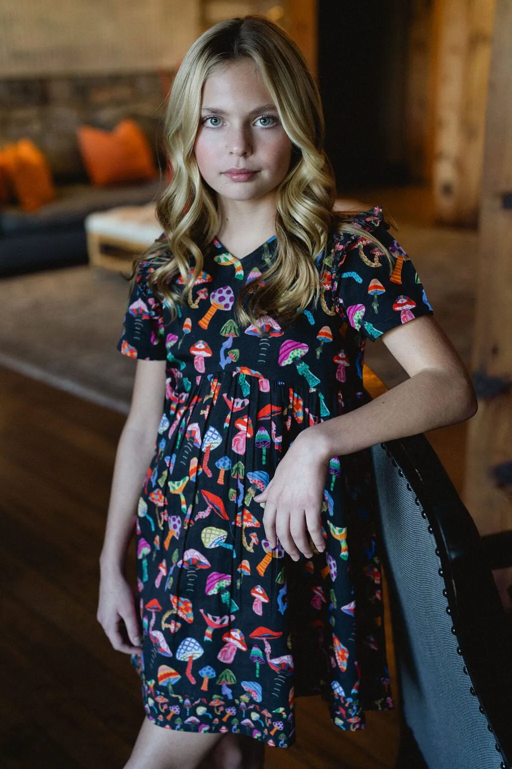 Girls Lotus Dress - Groovy Mushroom