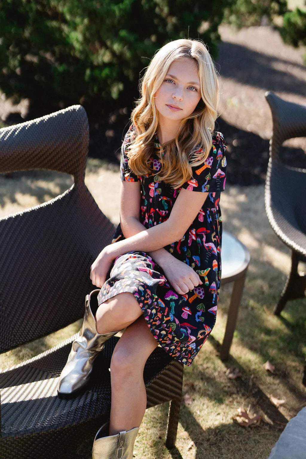 Girls Lotus Dress - Groovy Mushroom