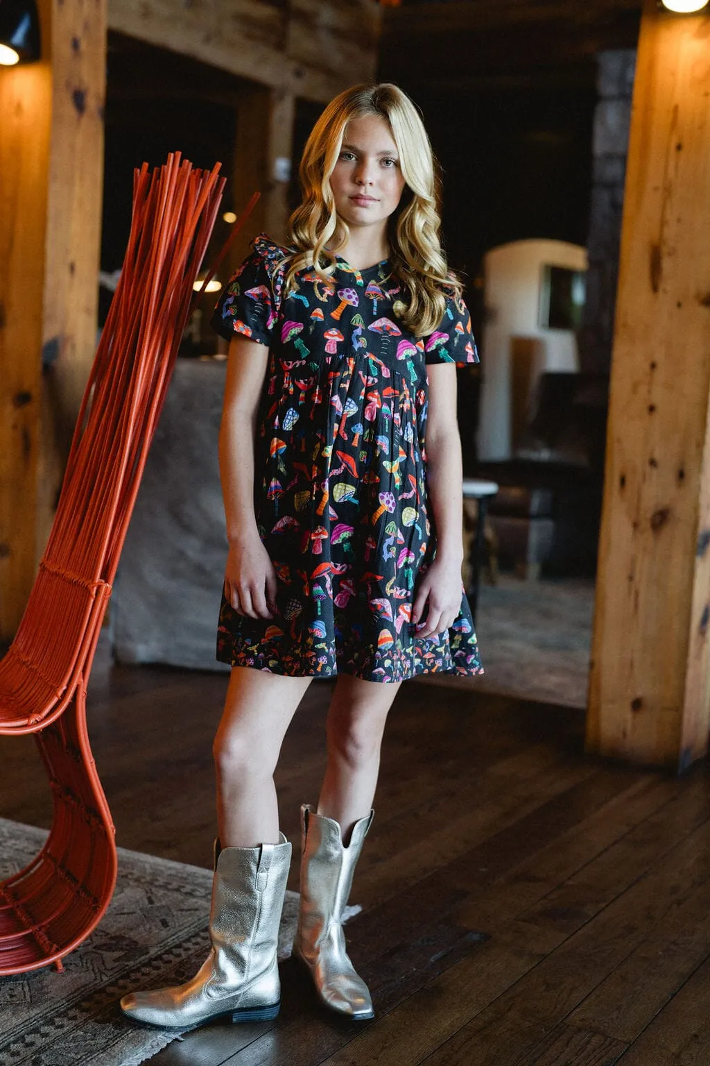 Girls Lotus Dress - Groovy Mushroom