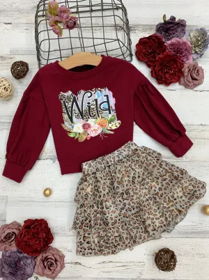 Girls "Wild" Sweater and Leopard Ruffled Skirt Set