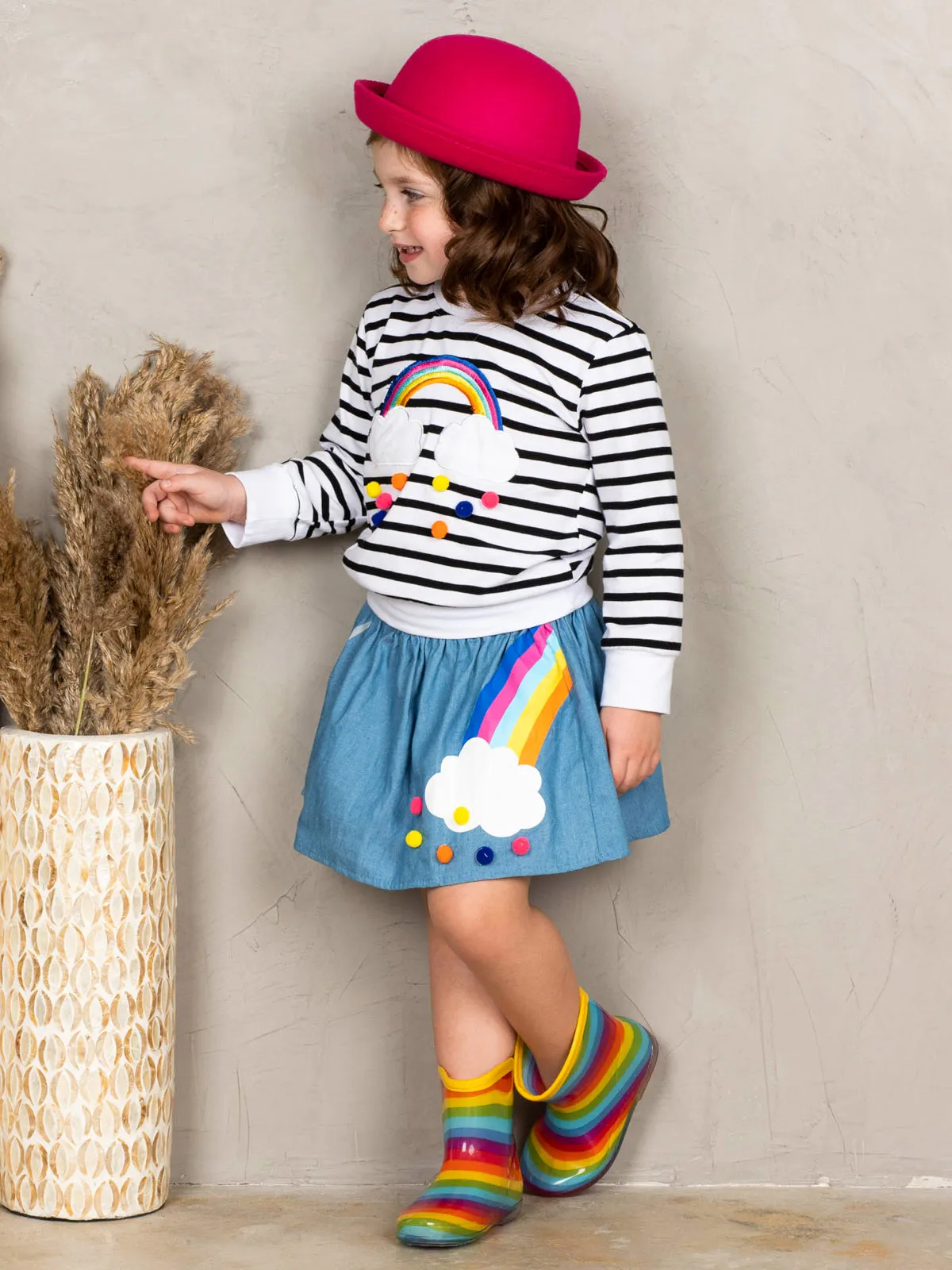 Girls Rainbow Sweatshirt and Rainbow Unicorn Skirt Set