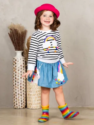 Girls Rainbow Sweatshirt and Rainbow Unicorn Skirt Set