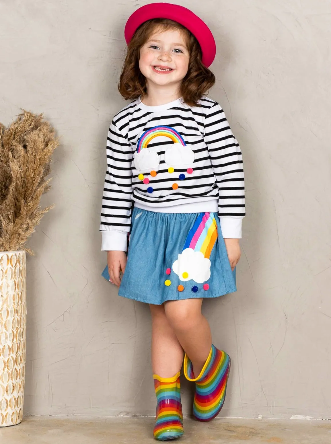 Girls Rainbow Sweatshirt and Rainbow Unicorn Skirt Set