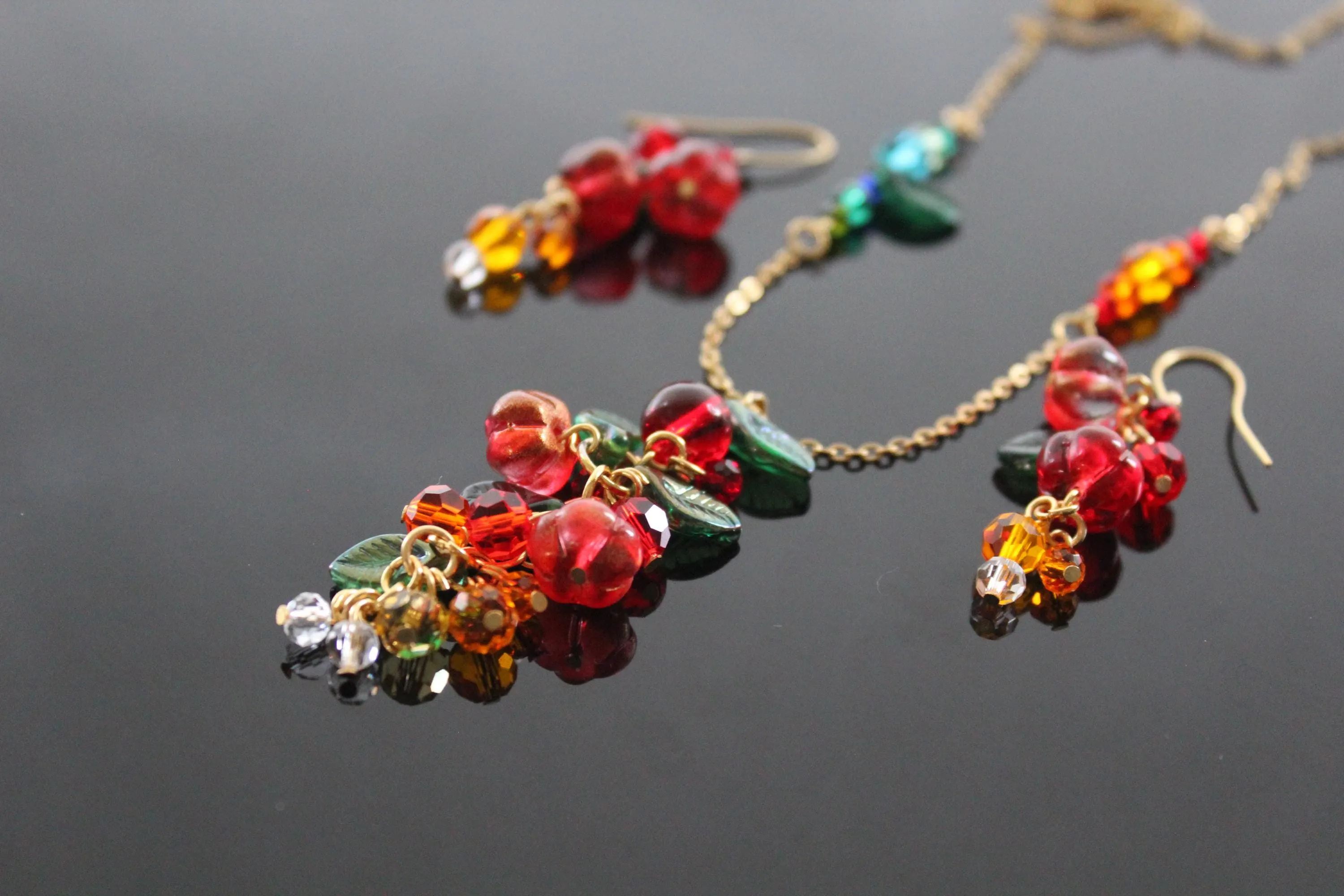 Glass pumpkin jewelry set