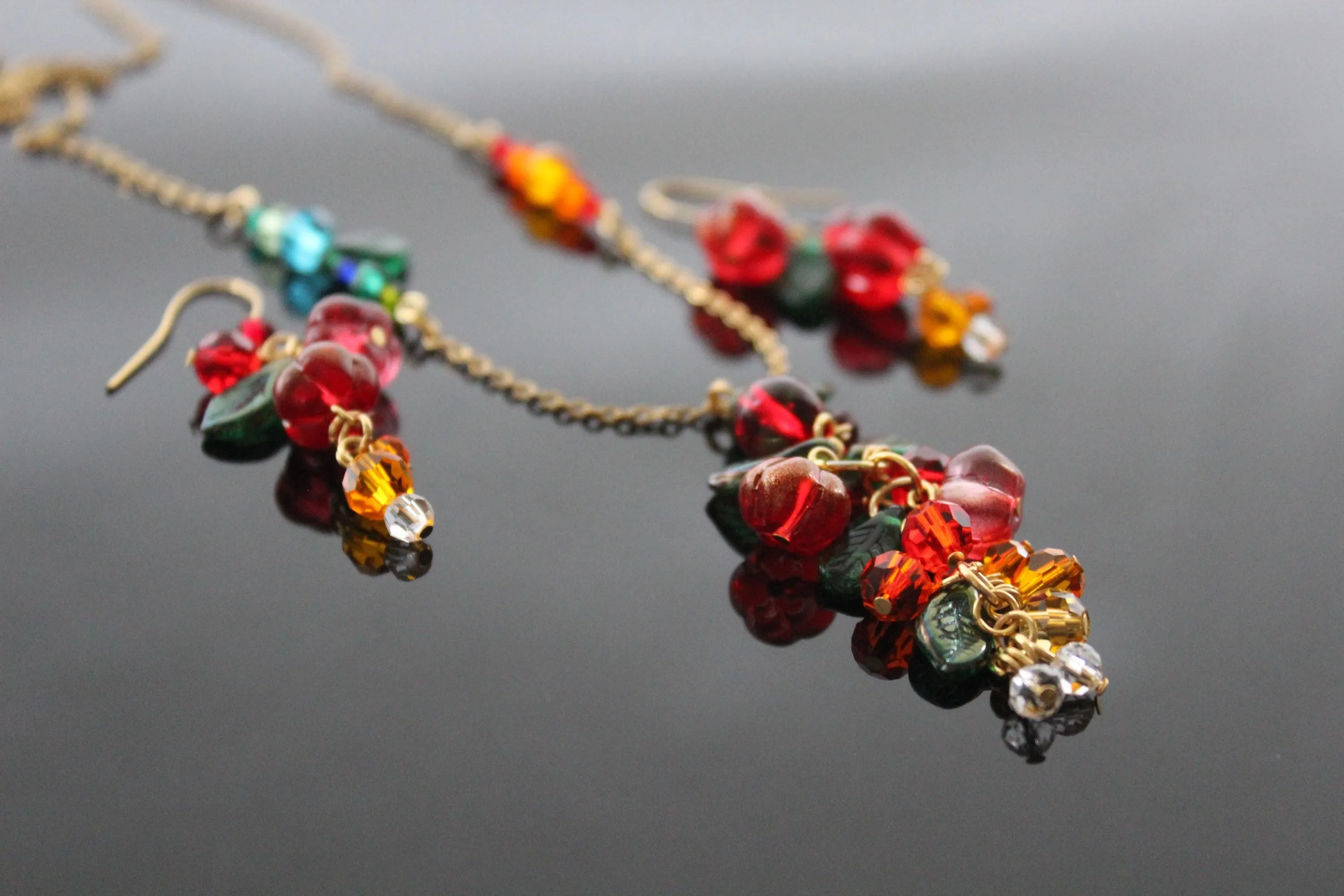 Glass pumpkin jewelry set