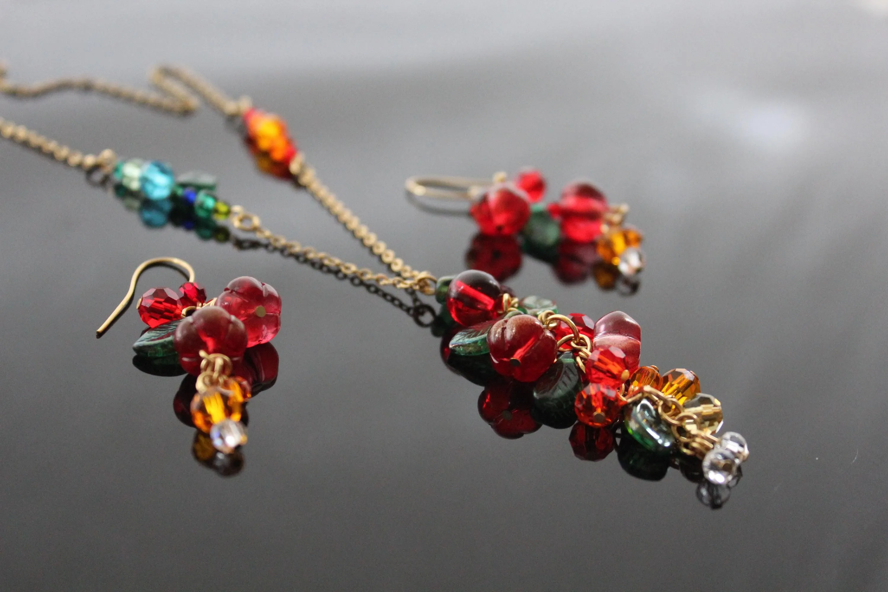 Glass pumpkin jewelry set