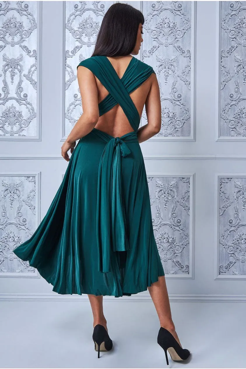 Goddiva Soft Touch Multi Way Open Back Midi Dress - Botanical Green