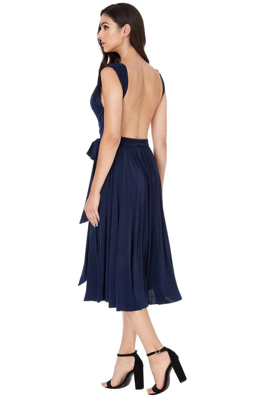 Goddiva Soft Touch Multi Way Open Back Midi Dress - Navy