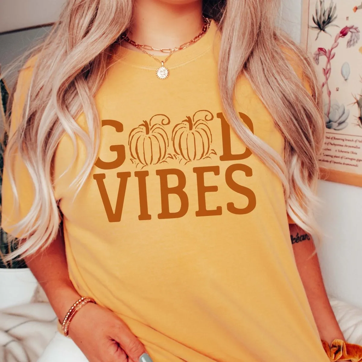 Good Vibes Pumpkin Comfort Color Wholesale Tee - Fast Shipping