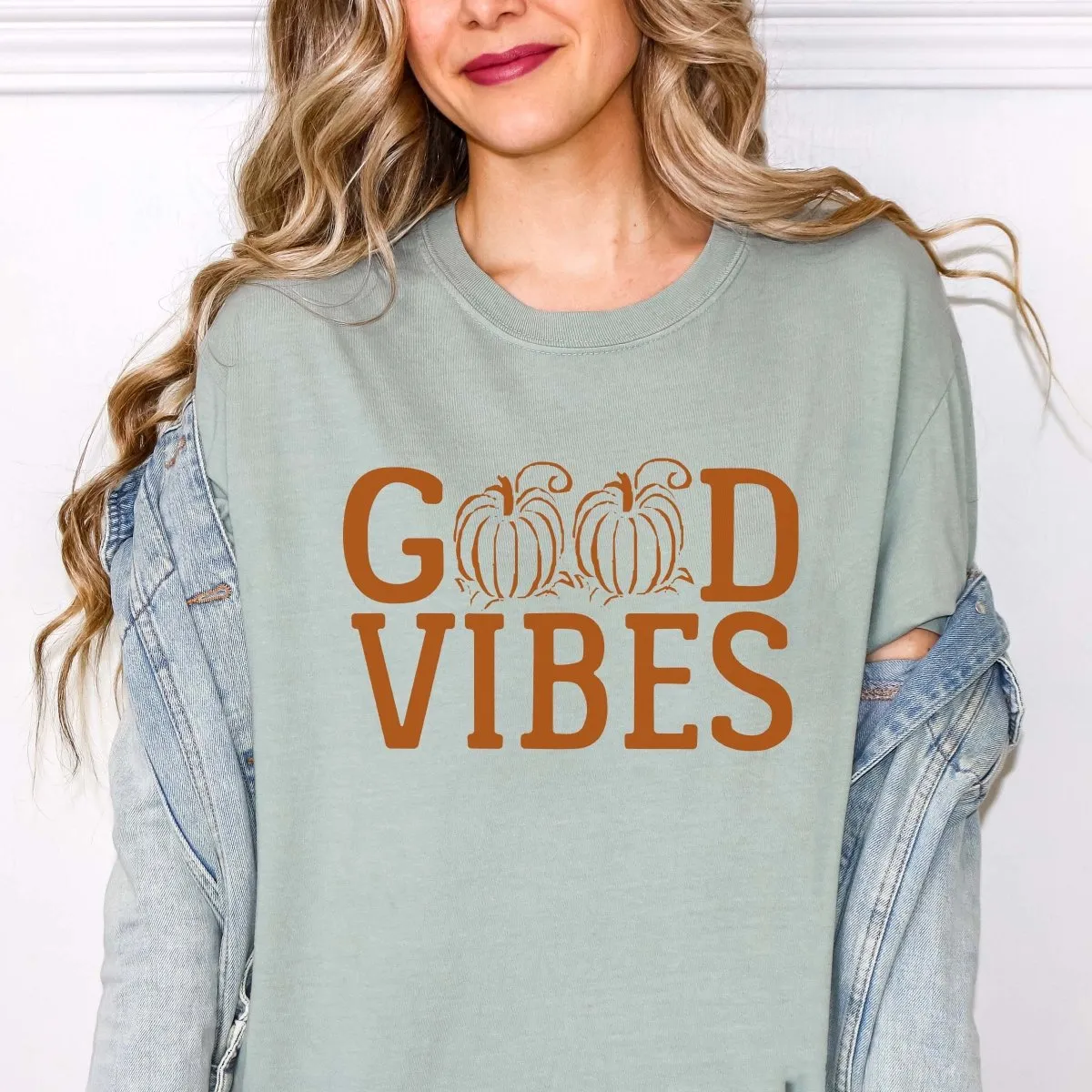 Good Vibes Pumpkin Comfort Color Wholesale Tee - Fast Shipping