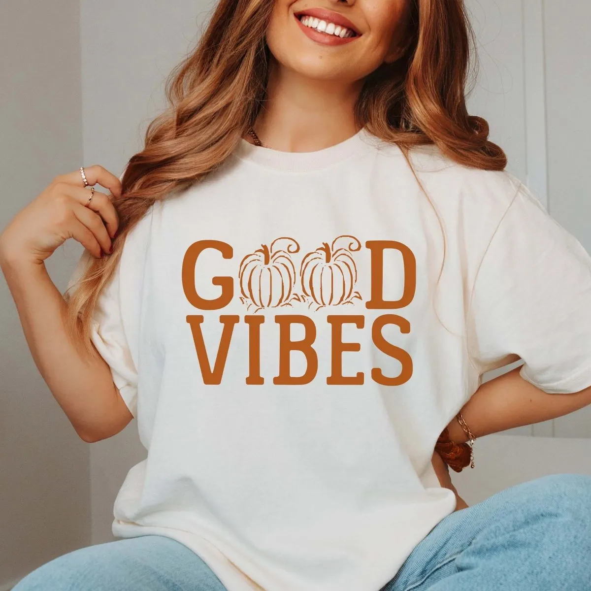 Good Vibes Pumpkin Comfort Color Wholesale Tee - Fast Shipping