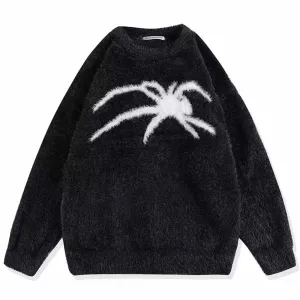 Gothic Spider Motif Plush Sweater