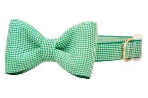 Green Houndstooth Bow Tie Dog Collar
