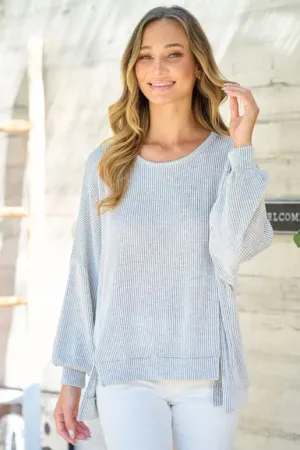 Grey Oversized Long Sleeve Knit Top