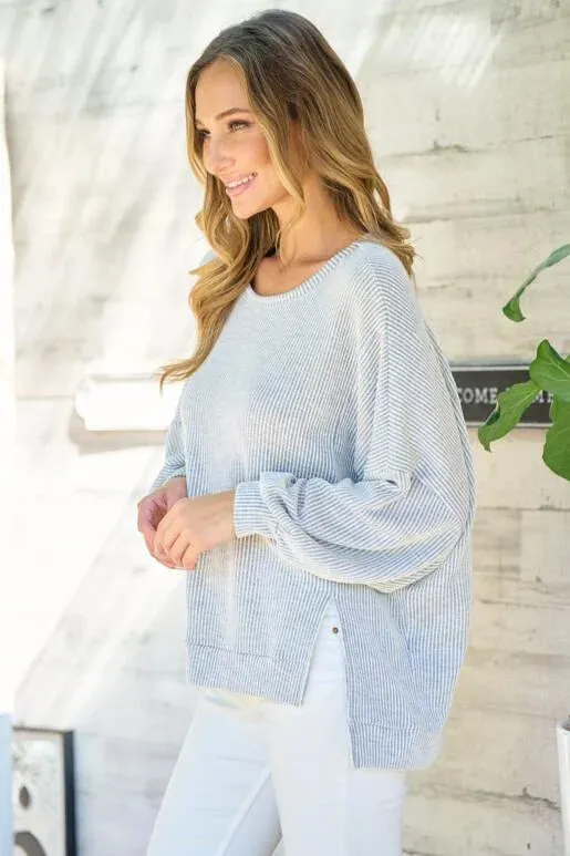 Grey Oversized Long Sleeve Knit Top
