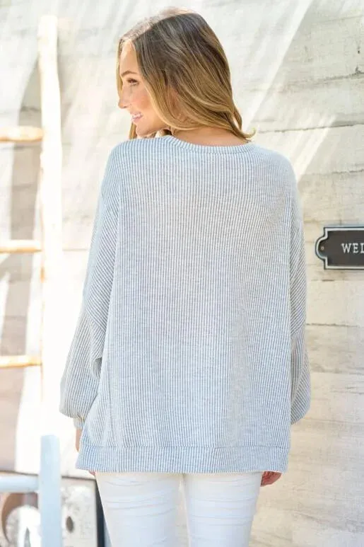 Grey Oversized Long Sleeve Knit Top