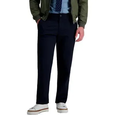 Haggar Mens Straight fit Chinos Pants 32 / 30 Blue Solid Stretch